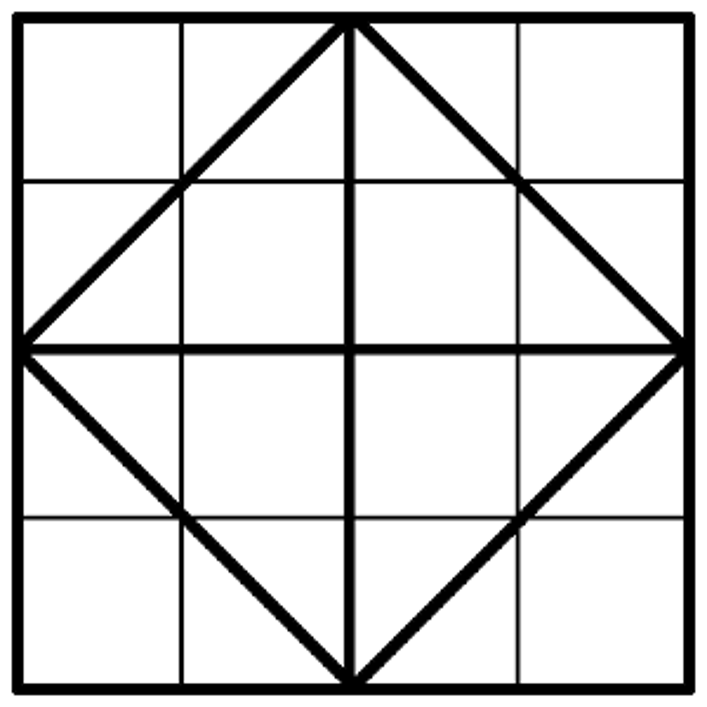 Konstrukcja kwadratu o podwójnym polu: kwadrat o boku 4, z przekątnymi i symetralnymi boków